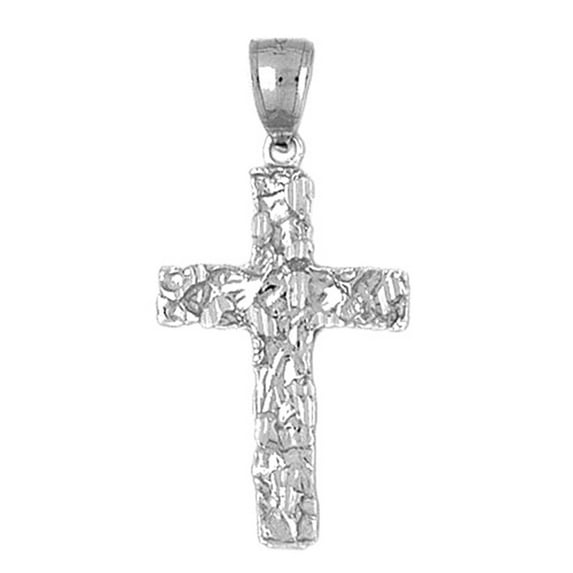 18K White Gold Nugget Cross Pendant - 41 mm