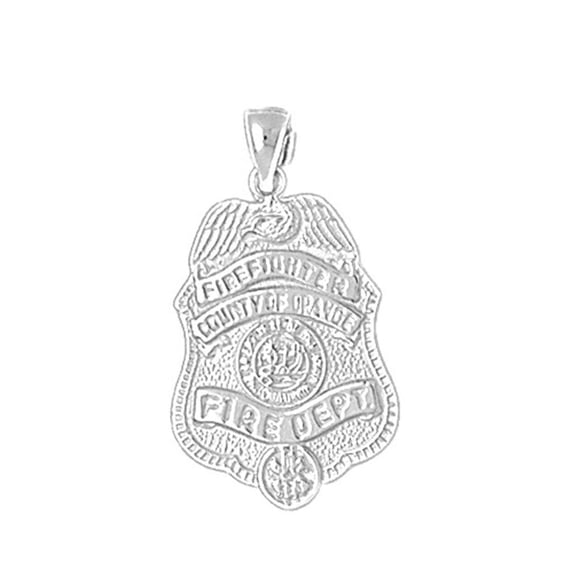 18K White Gold Orange Fire Department Pendant - 30 mm