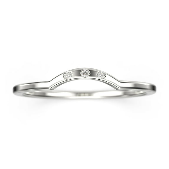 18K White Gold Over Silver Curved Wedding Band With Round Cut Diamond Moissanite