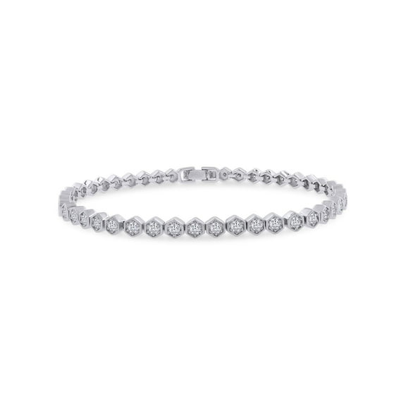 18K White Gold Plated 3.7MM Width Moissanite Honeycomb Tennis Bracelet | Bracelet for Women| Moissanite Diamond Bracelets | Moissanite Stacking Dainty Bracelets for Brides Size-6.5Inch (1.26Ctw)