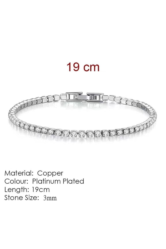 18K White Gold Plated 3mm Round Cubic Zirconia Classic Tennis Bracelet Single Row Diamond Bracelets for Women