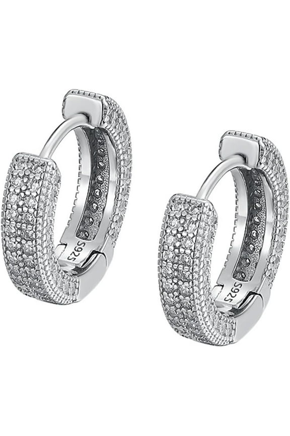 18K White Gold Plated 925 Sterling Silver Moissanite Hoop Earring Lab Diamond Earrings D Color VVS1 Moissanite Earrings for Men Women
