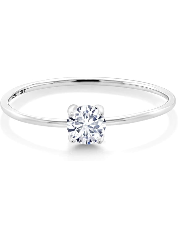 18K White Gold Plated Birthstone Engagement Ring | 4MM Round Gemstone Solitaire | Wedding & Anniversary Promise Ring for Women | Sizes 5-9