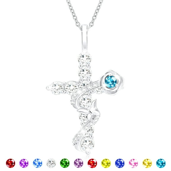 APSVO 18K White Gold Plated Rose Cross Necklaces for Women Girls S925 Sterling Silver December Birthstone Pendant Chain with Blue Tanzanite Birthday Valentines Day Jewelry Gifts Teen Her Kids