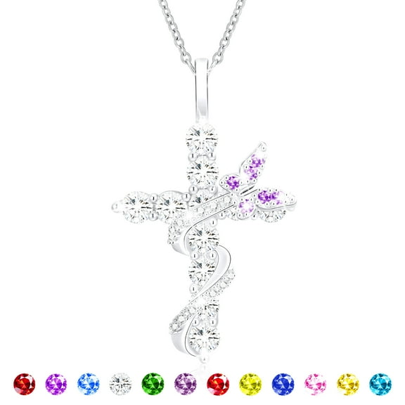 APSVO S925 Sterling Silver Plated Butterfly Cross Necklaces for Women Girls February Birthstone Necklace with Purple Amethyst Birthday First Communion Easter Basket Stuffers Jewelry Gifts Teen Kids