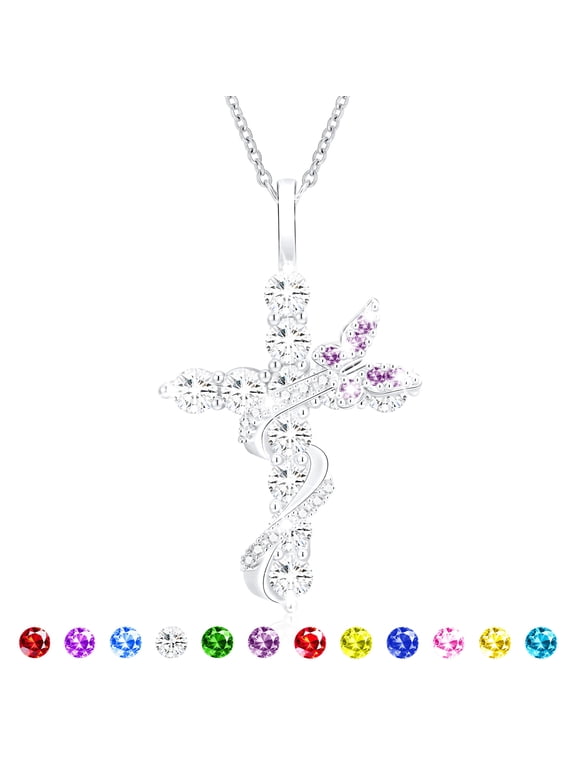 925 Silver Plated Butterfly Cross Necklaces for Women June Birthstone Pendant Chain with Purple Alexandrite Birthday Christmas Jewelry Gifts Teen Girls Stocking Stuffers Kids