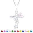 thumbnail image 1 of APSVO S925 Sterling Silver Plated Butterfly Cross Necklaces for Women Girls Octorber Birthstone Necklace with Pink Tourmaline Birthday First Communion Mothers Day Jewelry Gifts Teen Her Mom Kids, 1 of 8