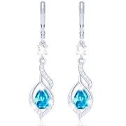 18K White Gold Plated Drop Earrings for Women Girls S925 Sterling Silver Post December Birthstone Earrings with Blue Tan
