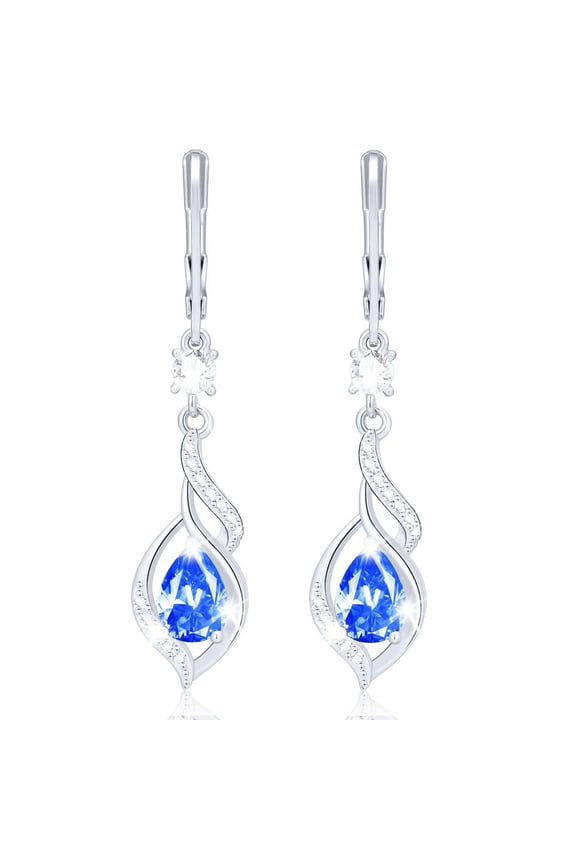 18K White Gold Plated Drop Earrings for Women Girls S925 Sterling Silver Post March Birthstone Earrings with Blue Aquamarine Birthday Easter Basket Stuffers Jewelry Gifts Teen Adults Kids Age