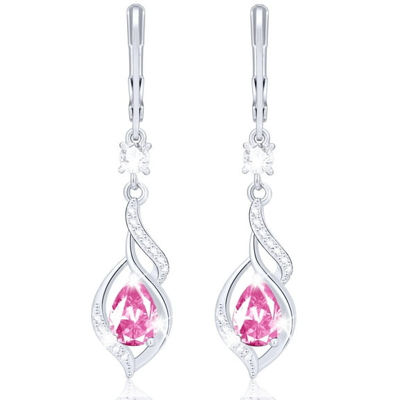 APSVO 18K White Gold Plated Drop Earrings for Women Girls S925 Sterling Silver October Birthstone Earrings with Pink Tourmaline Birthday Valentines Day Jewelry Gifts Teen Her Adults Kids Age Ideas