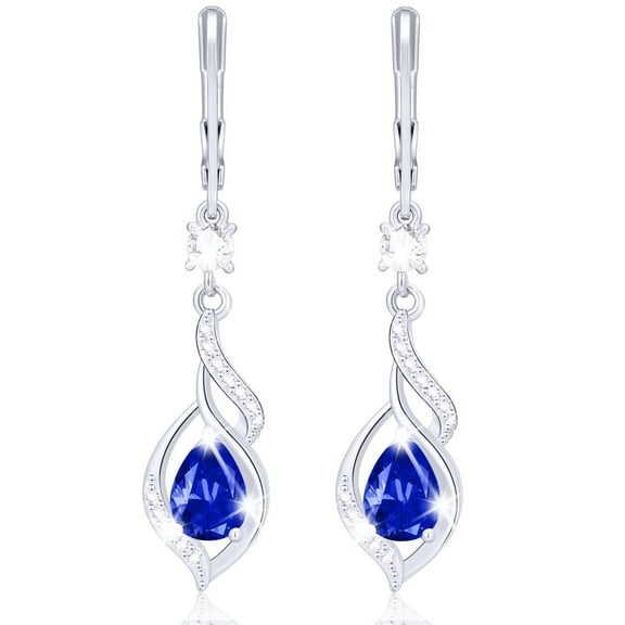 APSVO 18K White Gold Plated Drop Earrings for Women Girls S925 Sterling Silver September Birthstone Earrings with Blue Sapphire Birthday Valentines Day Jewelry Gifts Teen Her Adults Kids Age Ideas