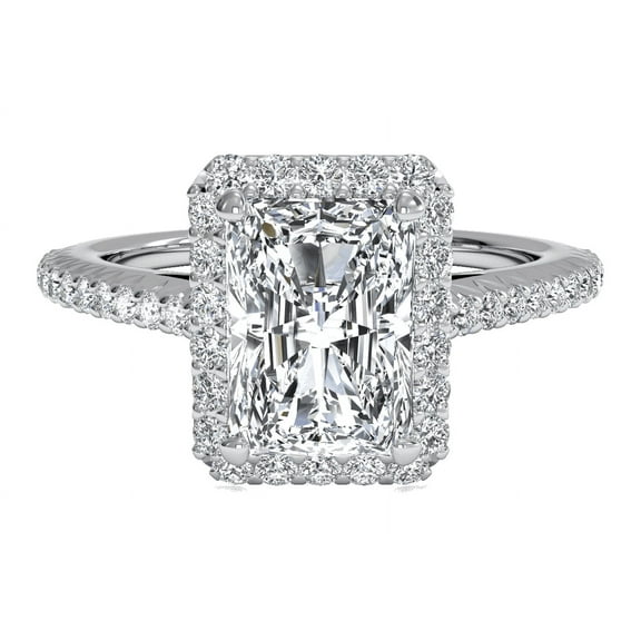 Amy and Annette 18K White Gold Plated Halo Engagement Ring with Crystals