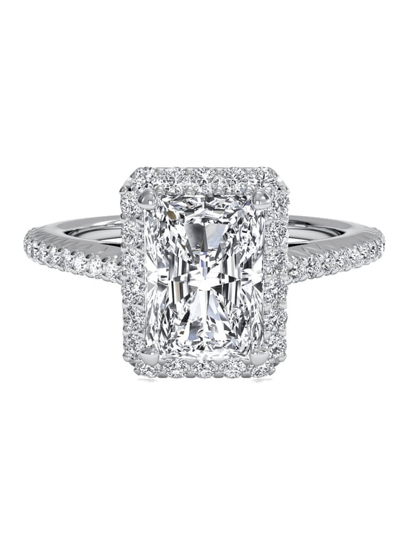 Amy and Annette 18K White Gold Plated Halo Engagement Ring with Crystals