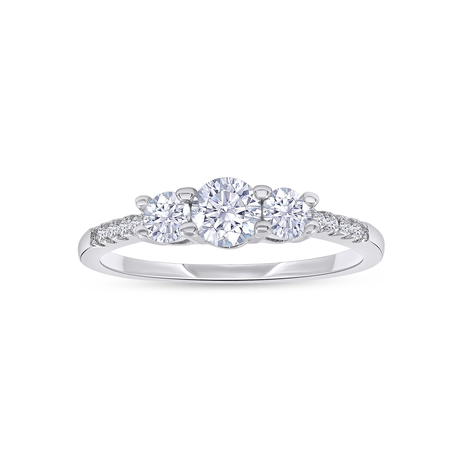18K White Gold Plated Moissanite Diamond Round 3-Stone Ring | Engagement Style Ring for Women | Promise Ring for Her (0.45 Ctw) Ring Size-8