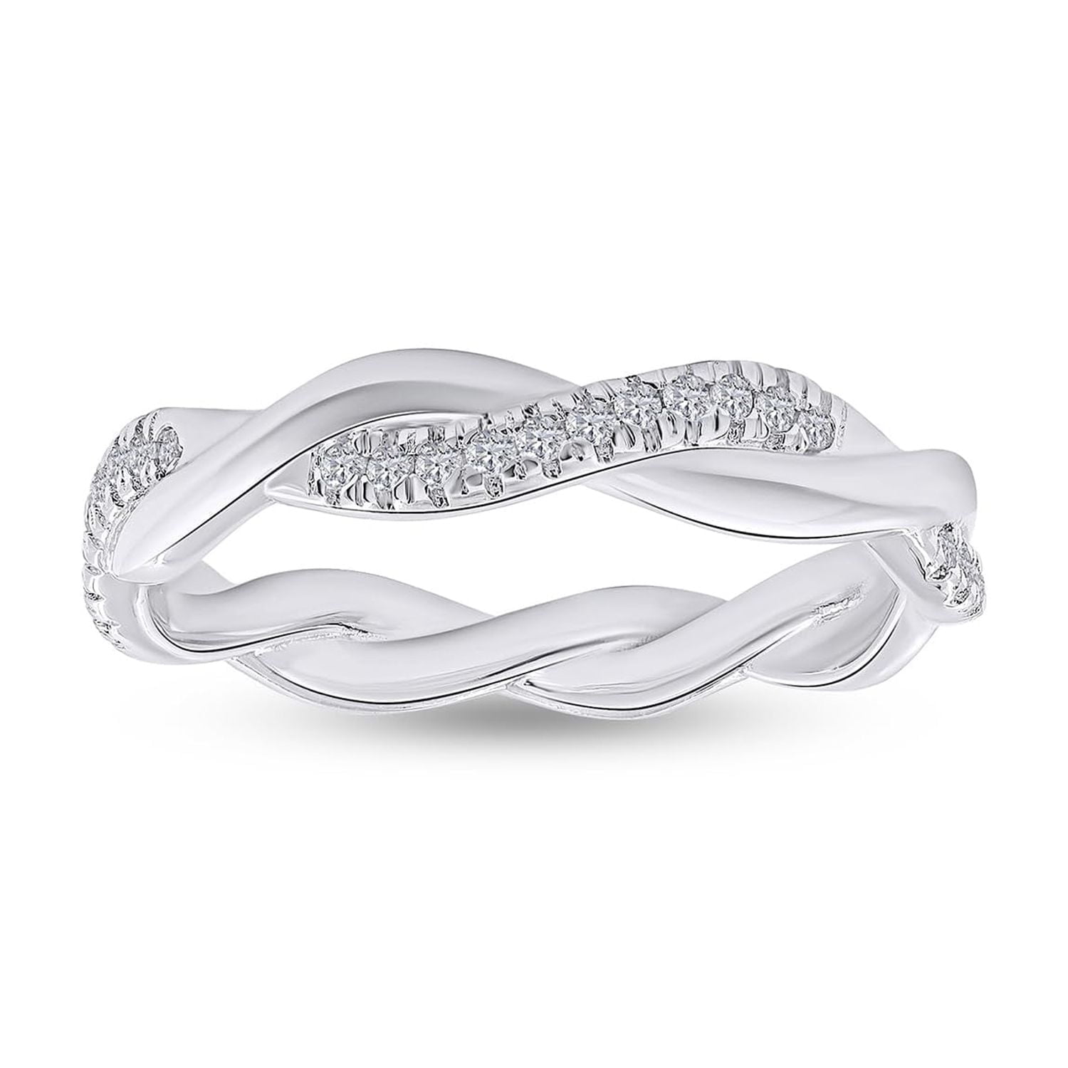 18K White Gold Plated Moissanite Diamond Twisted Rope Eternity Band for Women | Wedding Band Rings Jewelry Gifts For Her (0.15 Ctw) Ring Size-8