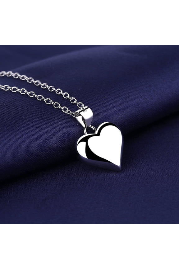 18K White Gold-Plated Puff Heart Pendant Necklace