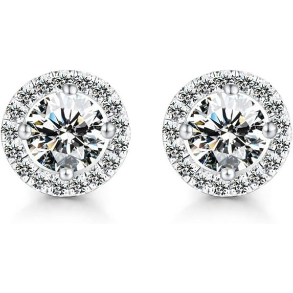 18K White Gold Plated Round Square Clear Cubic Zirconia Stud Earrings, 925 Sterling Silver 3-10 Carat Simulated Diamond CZ Earrings, Princess Radiant Cushion Oval Cut Hypoallergenic Studs for Women