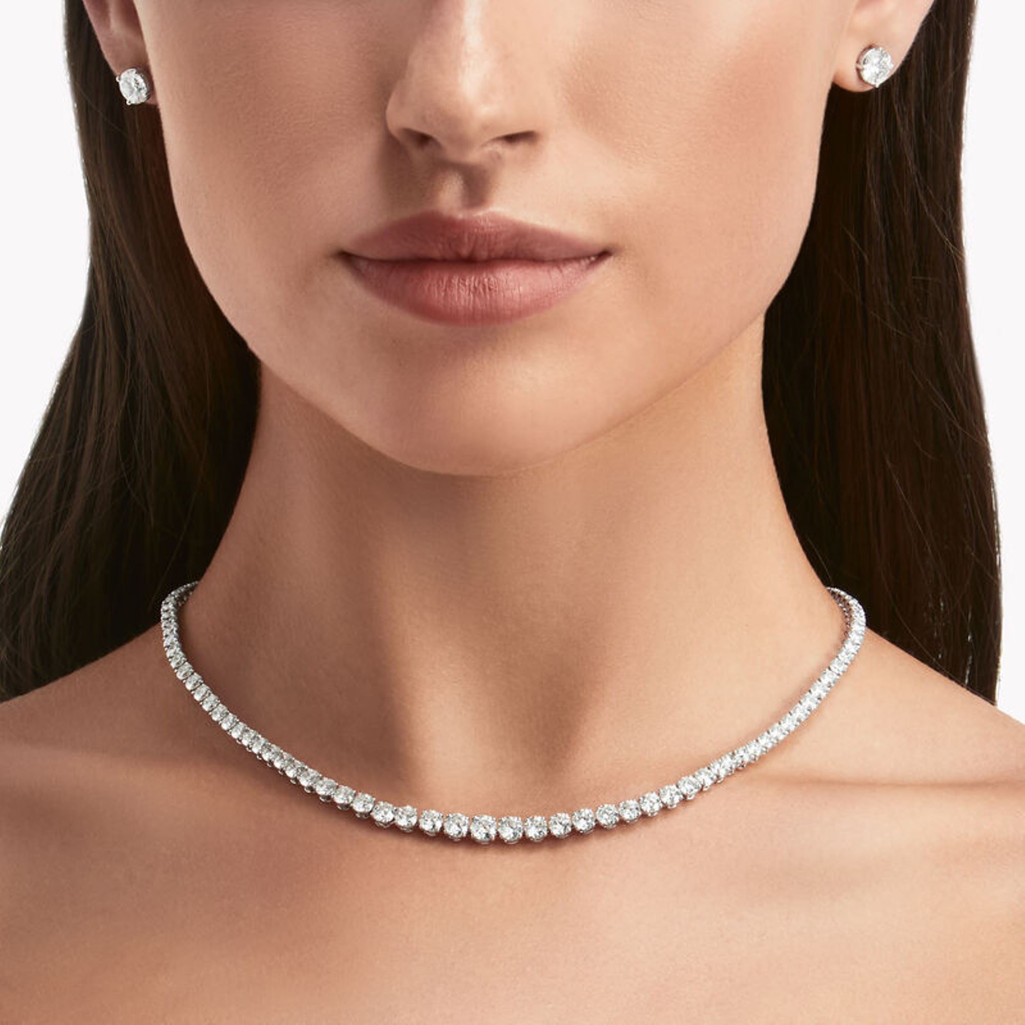 Silver color american diamond necklace set - Jaipur Mart - 4170768