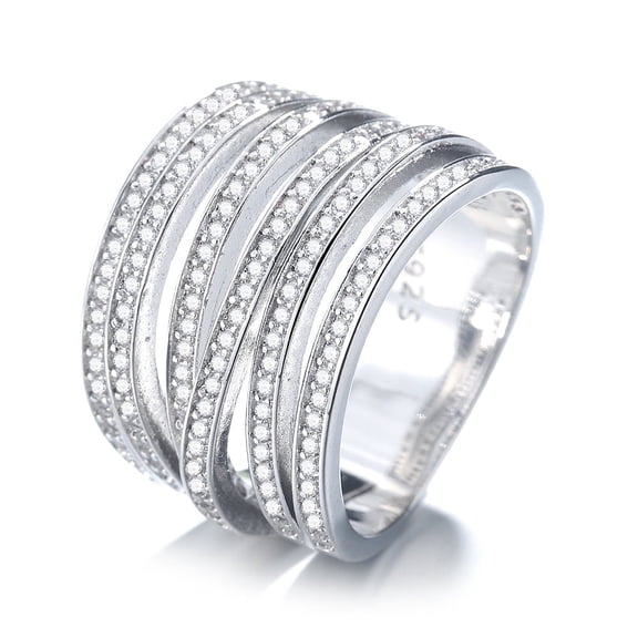 Amy and Annette 18K White Gold Plated Six-Row Ring with Simulated Diamonds