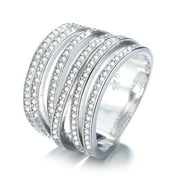 AMY AND ANNETTE 18K White Gold Plated Six-Row Ring with crystals from Swarovski