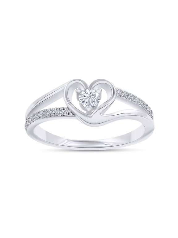 18K White Gold Plated Split Shank Heart Ring | Moissanite Diamond Promise Ring For Women | Heart Shape Jewelry Gift For Her (0.17 Ctw) Ring Size-7