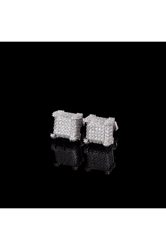 18K White Gold Plated Square Cubic Zirconia Imitation Diamond Halo Earrings