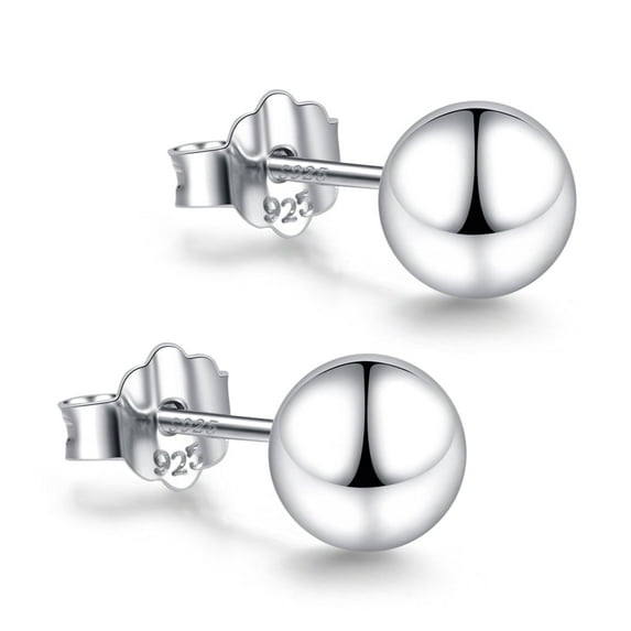 18K White Gold Plated Sterling Silver Ball Stud Earrings, 5mm, Hypoallergenic