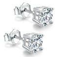thumbnail image 1 of 18K White Gold Plated Sterling Silver Cubic Zirconia Stud Earrings 6mm, Simulated Diamond CZ Studs Hypoallergenic Jewelry, 1 of 5