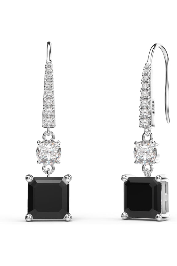 18K White Gold Plated Sterling Silver Square Asscher Cut Cubic Zirconia Dangle Earrings for Women Square CZ Diamond Drop Dangling Earrings for Women Mom