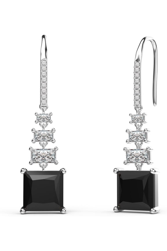 18K White Gold Plated Sterling Silver Square Princess Cut Cubic Zirconia Drop Dangle Earrings for Women Hypoallergenic Statement Earrings Gifts for Women Mom