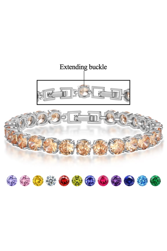 18K White Gold Plated Tennis Bracelet with CZ Bracelets with Extending Buckle for Women - Birthstone Bracelet with Crystal,Dainty Birthday Jewelry Gifts for Her