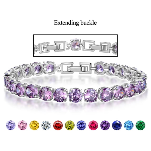 18K White Gold Plated Tennis Bracelet with CZ Bracelets with Extending Buckle for Women - February Birthstone Bracelet with Amethyst Birthday Jewelry Gifts for Her