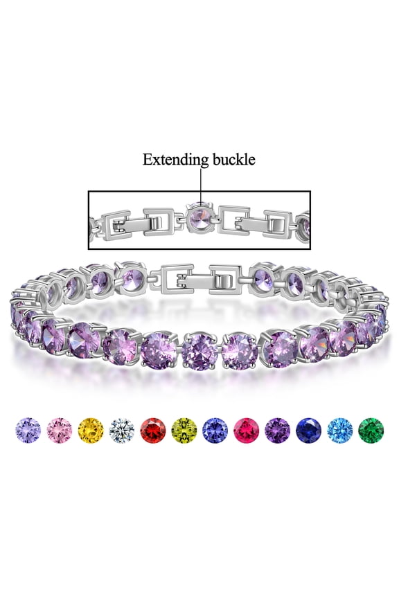 18K White Gold Plated Tennis Bracelet with CZ Bracelets with Extending Buckle for Women - February Birthstone Bracelet with Amethyst Birthday Jewelry Gifts for Her