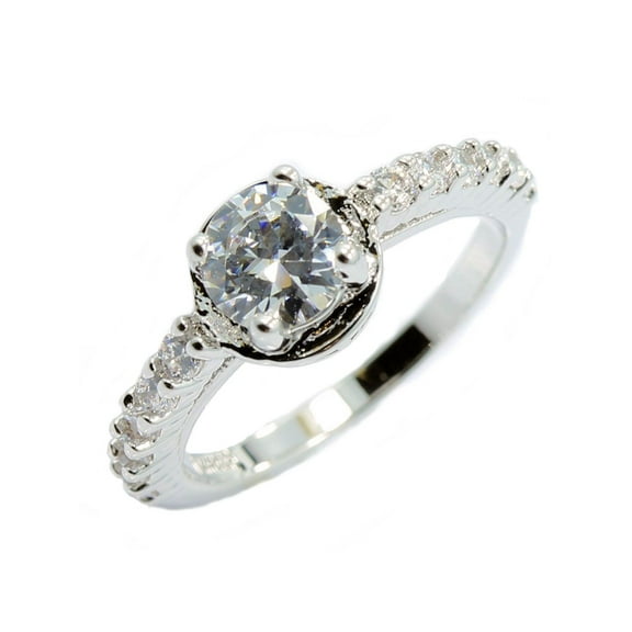 18K White Gold Plated Wedding Band Round Cubic Zirconia Ring