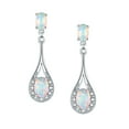 thumbnail image 1 of 18K White Gold Plated White Fire Opal Birthstone Drop Earrings for Women, 1 of 7