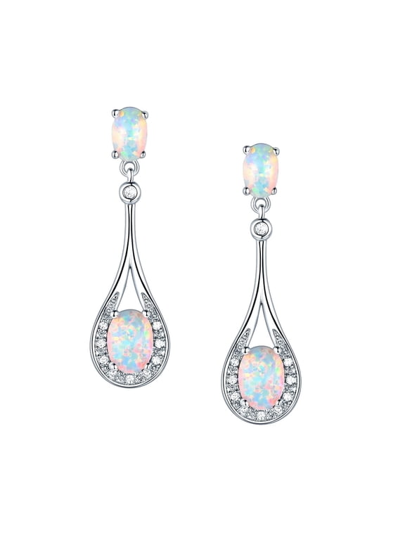 Dangle Earrings for Women Drop Earrings 18K White Gold Plated Created Opal Jewelry Hypoallergenic for Sensitive Ears