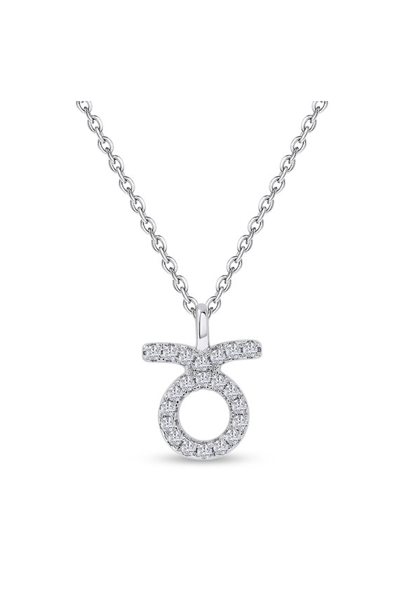 18K White Gold Plated Zodiac Necklace For Women, Taurus Horoscope Astrology Sign Moissanite Diamond Pendant Necklace 16+2” Adjustable Chain (0.11 Cttw)