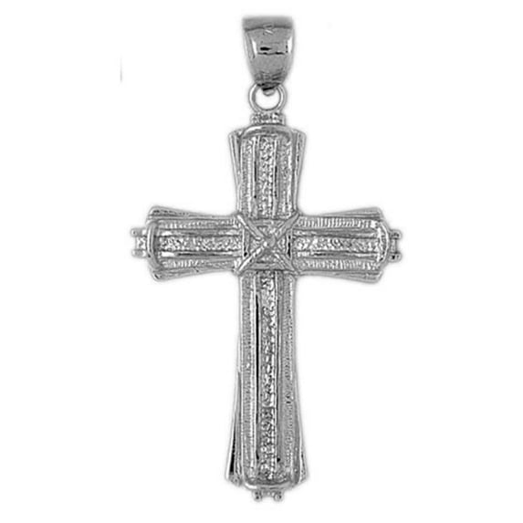 18K White Gold Roped Cross Pendant - 52 mm