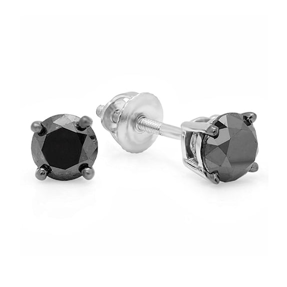 18K White Gold Round Cut Black Diamond Ladies Stud Earrings