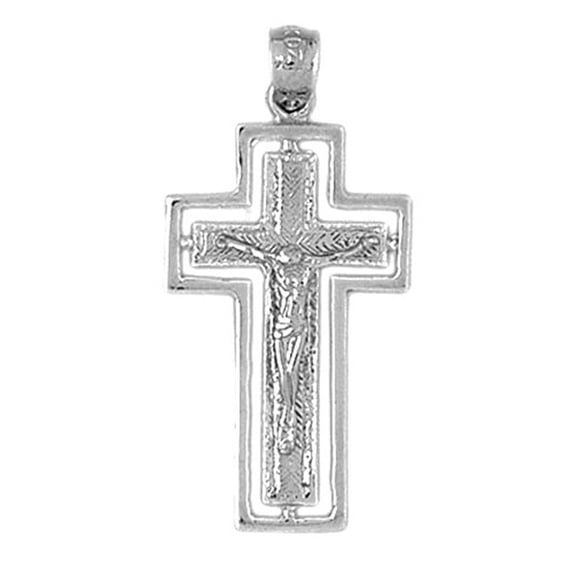 18K White Gold Routed Crucifix Pendant - 36 mm