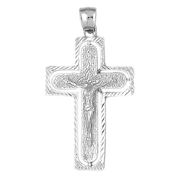 18K White Gold Routed Crucifix Pendant - 49 mm