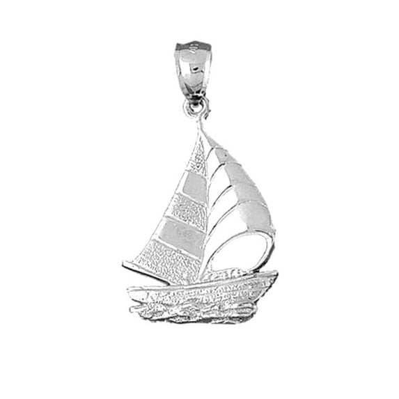 18K White Gold Sailboat Pendant - 40 mm
