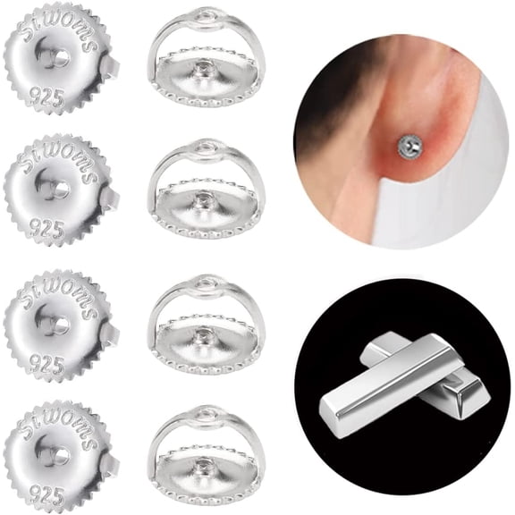 18K White Gold Screw Backs for Girl Earring Studs - Fit for 0.028" Threaded Post (4 Pairs)