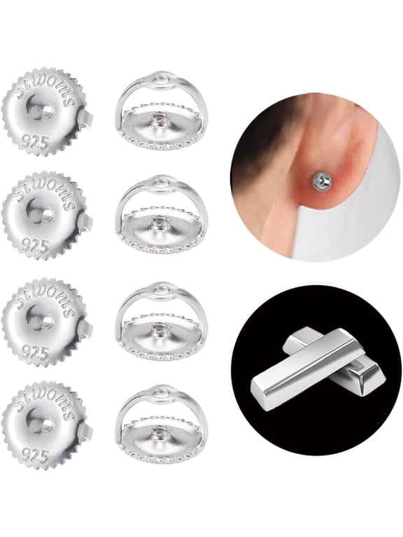 18K White Gold Screw Backs for Girl Earring Studs - Fit for 0.028" Threaded Post (4 Pairs)