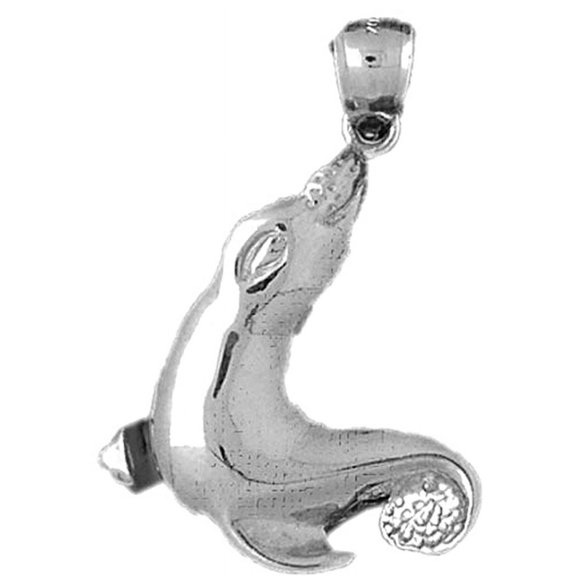 18K White Gold Seal Pendant - 35 mm