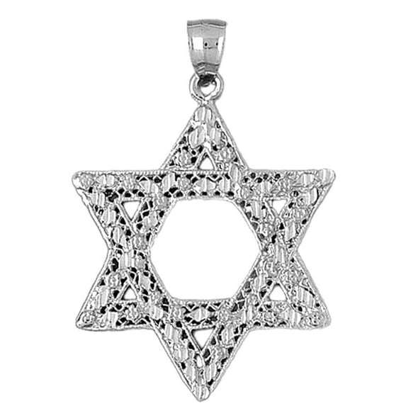 18K White Gold Star of David Pendant - 50 mm