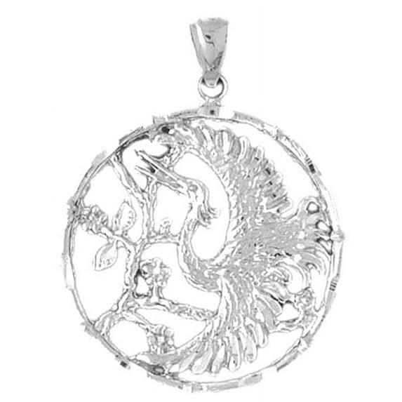 18K White Gold Stork Pendant - 39 mm