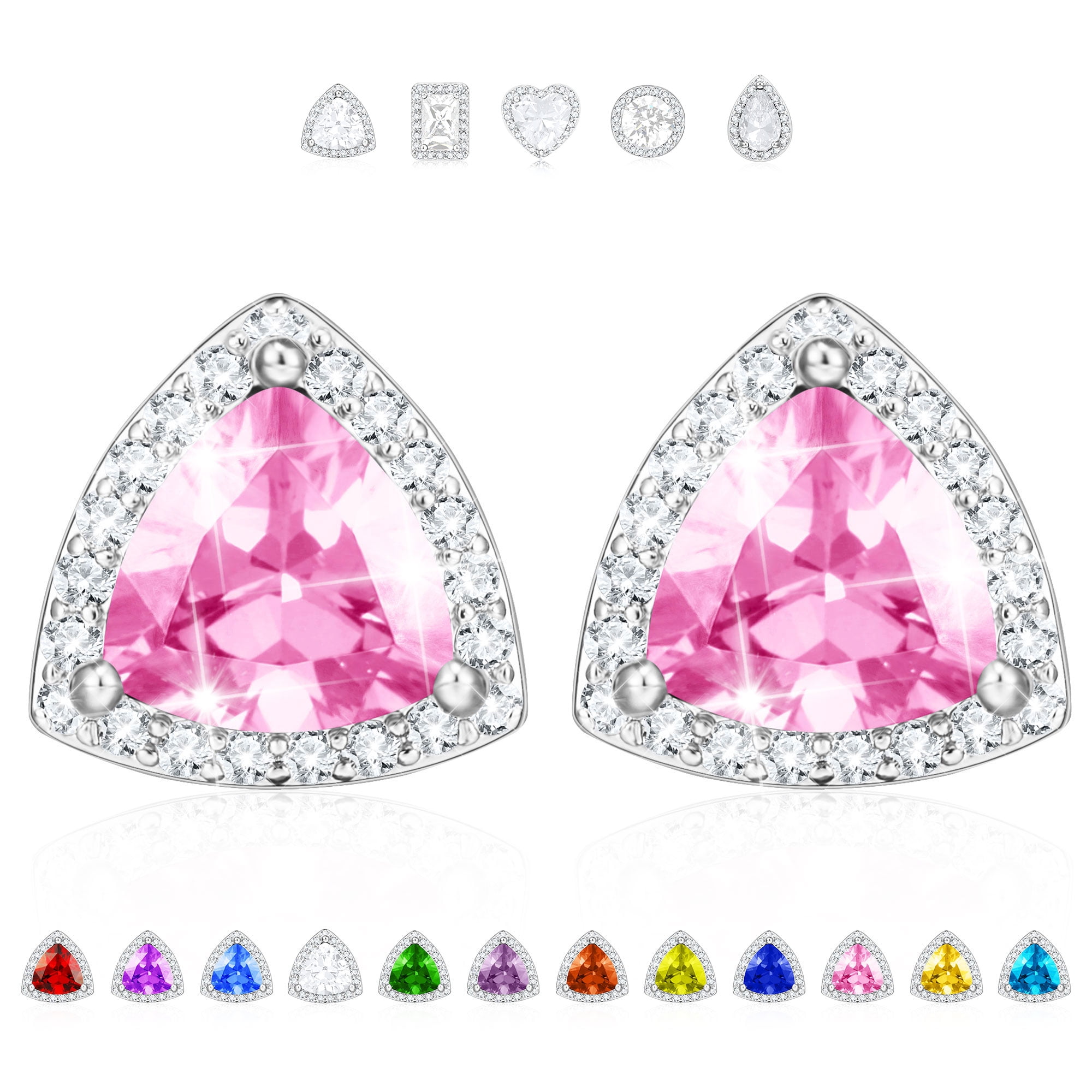 18K White Gold Stud Earrings for Women,Triangle St