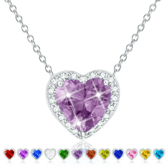 APSVO Love Heart Necklaces for Women Girls CZ S925 Sterling Silver June Birthstone Pendant with Purple Alexandrite Birthday Valentines Day Jewelry Gifts Teen Her Mom Adults Girlfriend Kids Ideas