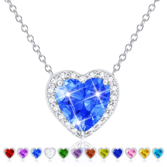 APSVO S925 Sterling Silver Plated Love Heart Necklaces for Women Girls CZ March Birthstone Pendant with Blue Aquamarine Birthday Graduation Jewelry Gifts Teen Her Mom Adults Kids